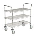 Nexel Chrome Utility Cart w/3 Shelves & Poly Brake Casters, 1200 lb. Cap, 30L x 21W x 39H 2130P3CB